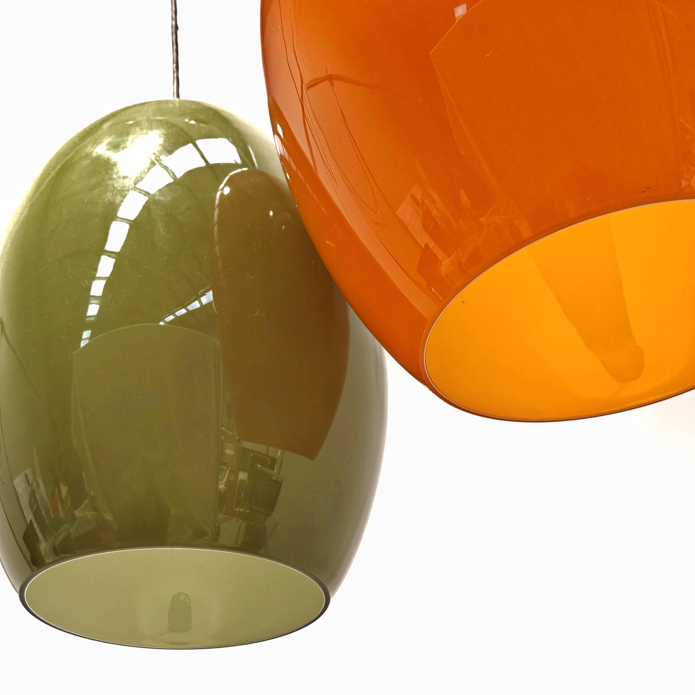 Vetro di Murano Lampadario con grandi pendenti vetri murano verde e arancio Italia anni 60 in vendita