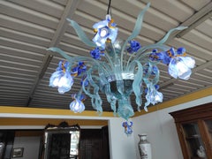 Chandelier with Iris in blown glass