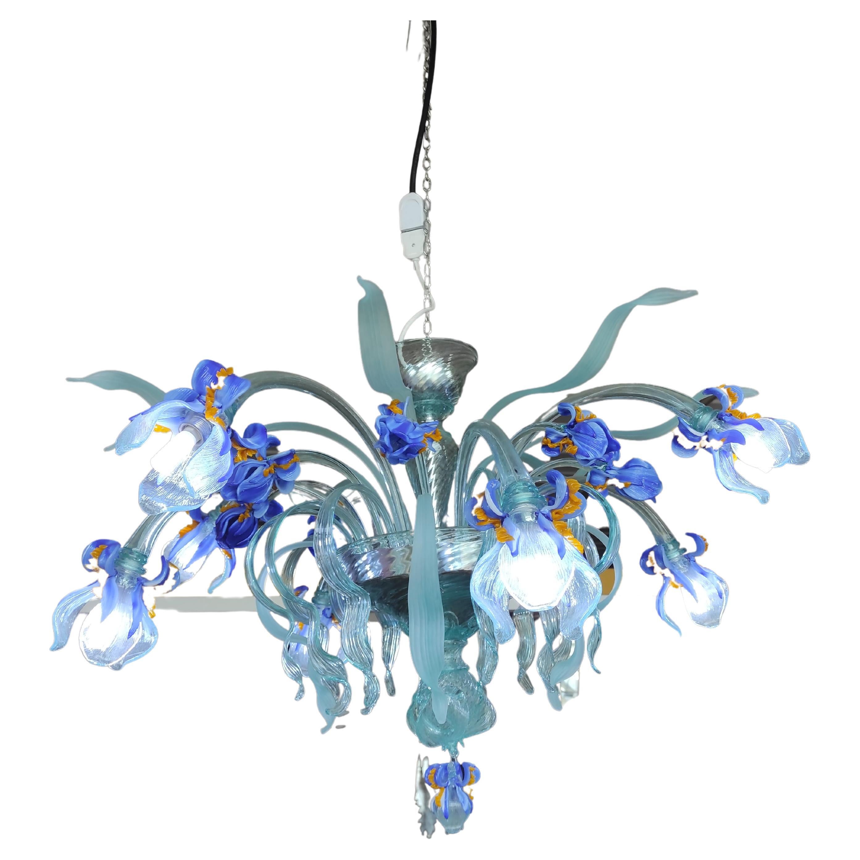 Chandelier with Iris in blown glass For Sale
