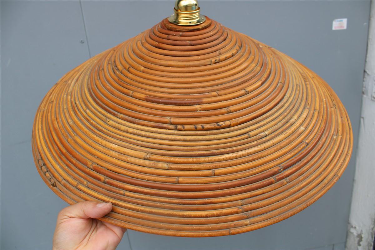 Mid-20th Century Lampadario Conico in Midollino Italiano 1950s catena Ottone in vendita