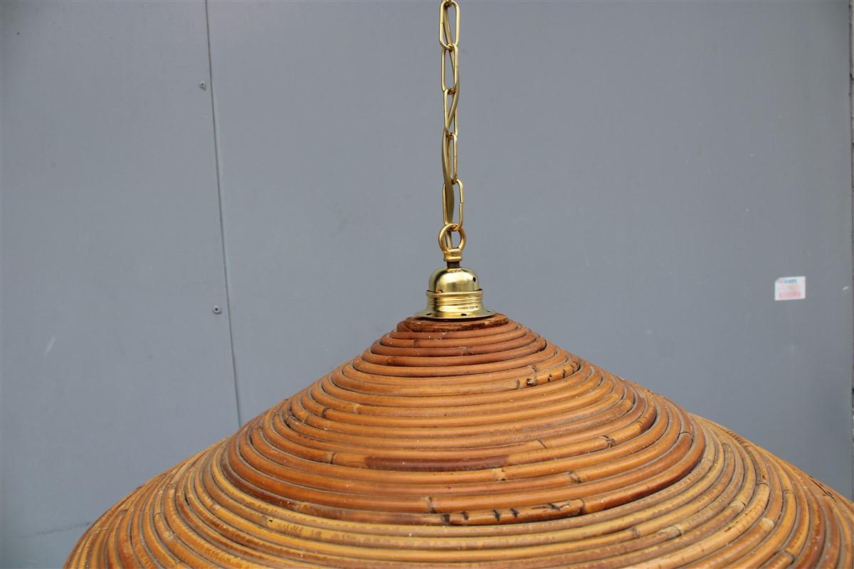 Italian Midollino Conical Chandelier 1950s Brass Chain  For Sale 2