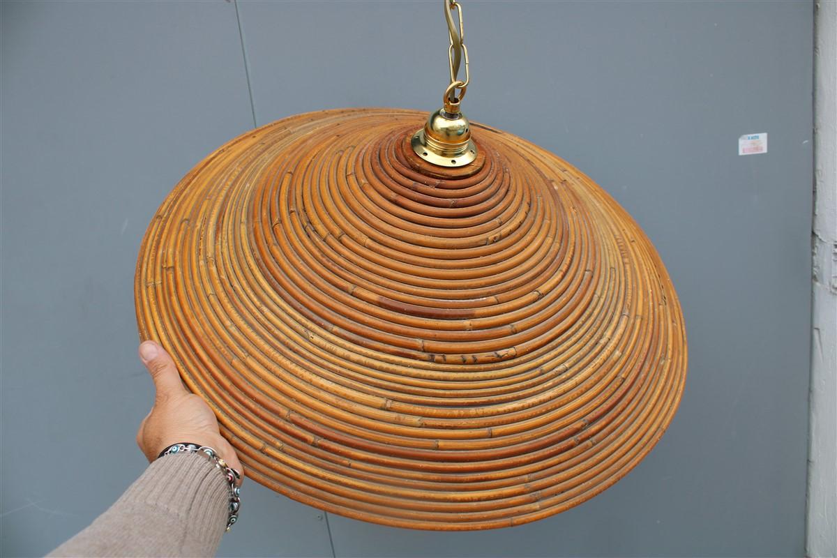 Lampadario Conico in Midollino Italiano 1950s catena Ottone in vendita 2