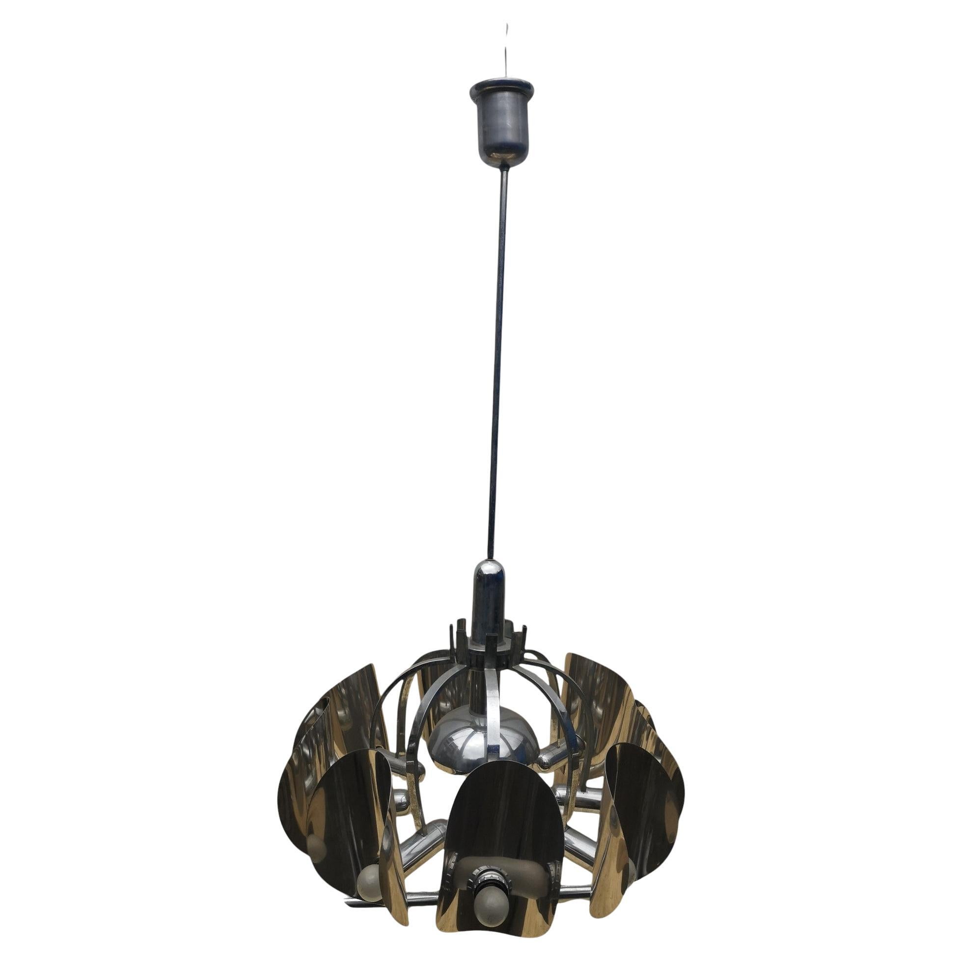 70s Space Age 8-light chrome chandelier