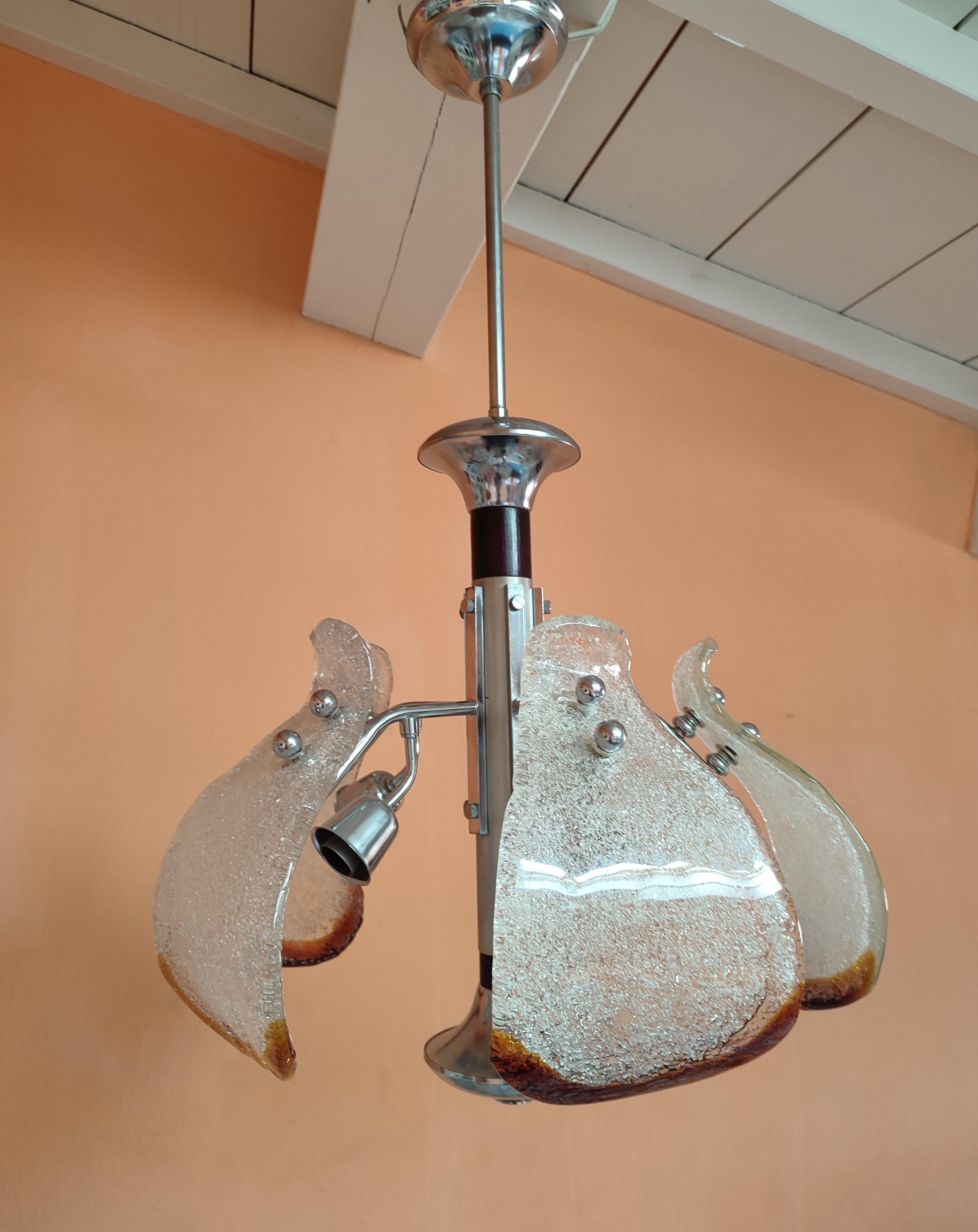 Lampadario cromato con vetri di Murano by Mazzega (Italia) anni '70 For Sale 6