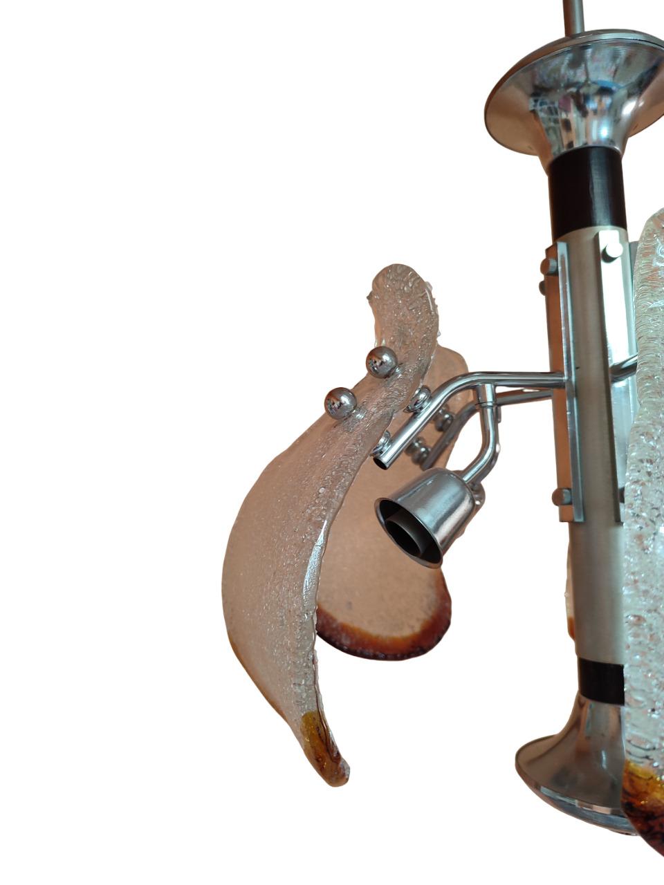 Italian Lampadario cromato con vetri di Murano by Mazzega (Italia) anni '70 For Sale