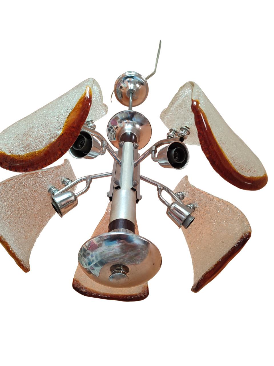 Lampadario cromato con vetri di Murano by Mazzega (Italia) anni '70 In Good Condition For Sale In Firenze, FI