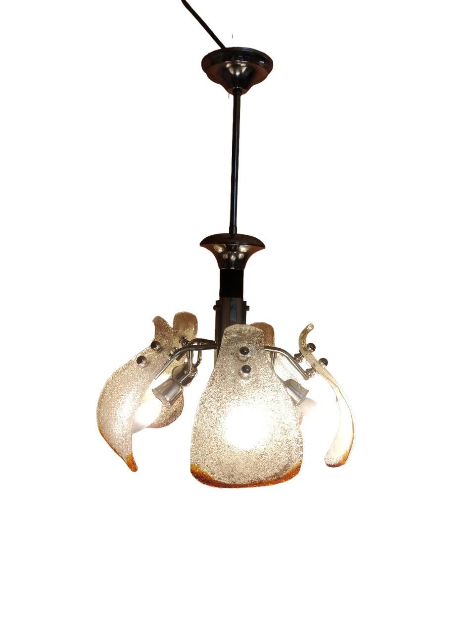 Lampadario cromato con vetri di Murano by Mazzega (Italia) anni '70 For Sale 1