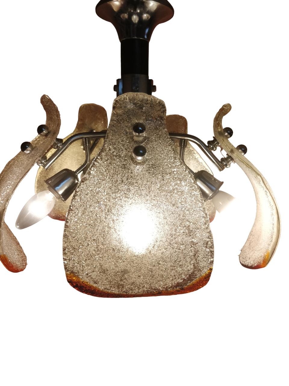 Lampadario cromato con vetri di Murano by Mazzega (Italia) anni '70 For Sale 2