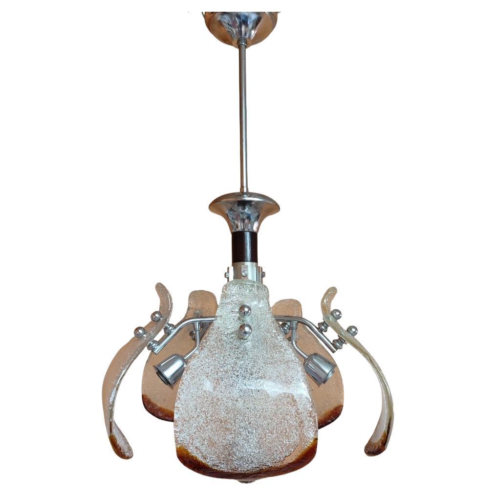 Lampadario cromato con vetri di Murano by Mazzega (Italia) anni '70