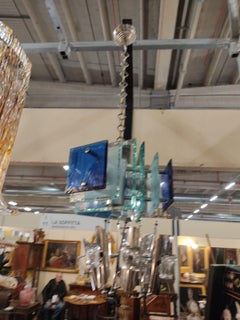 Chromed blue glass chandelier by Lupi Cristal Luxor 1970s