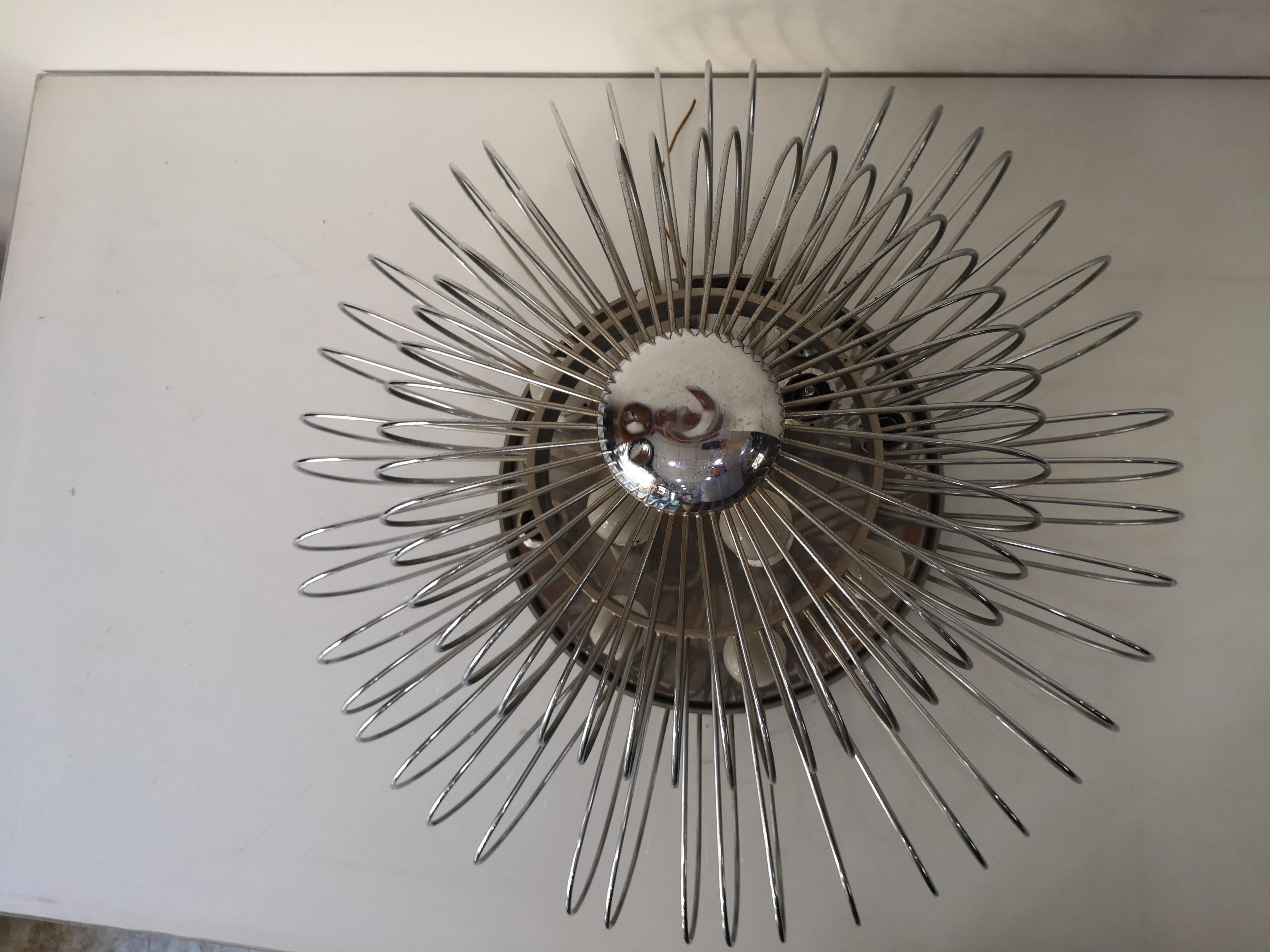 Lampadario da soffitto in acciaio inox con due livelli a spirale anni 60 For Sale 1