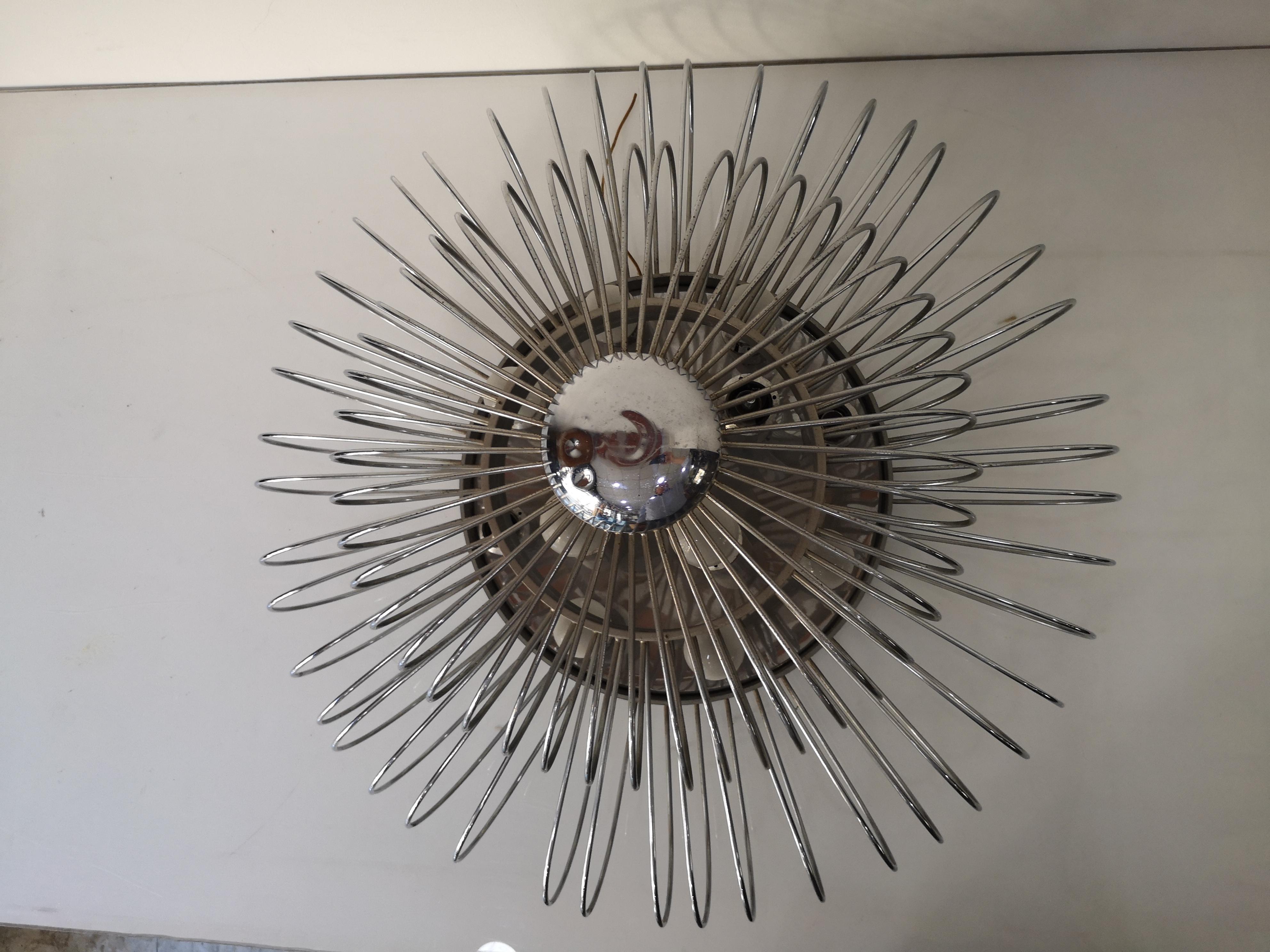 Lampadario da soffitto in acciaio inox con due livelli a spirale anni 60 For Sale 2