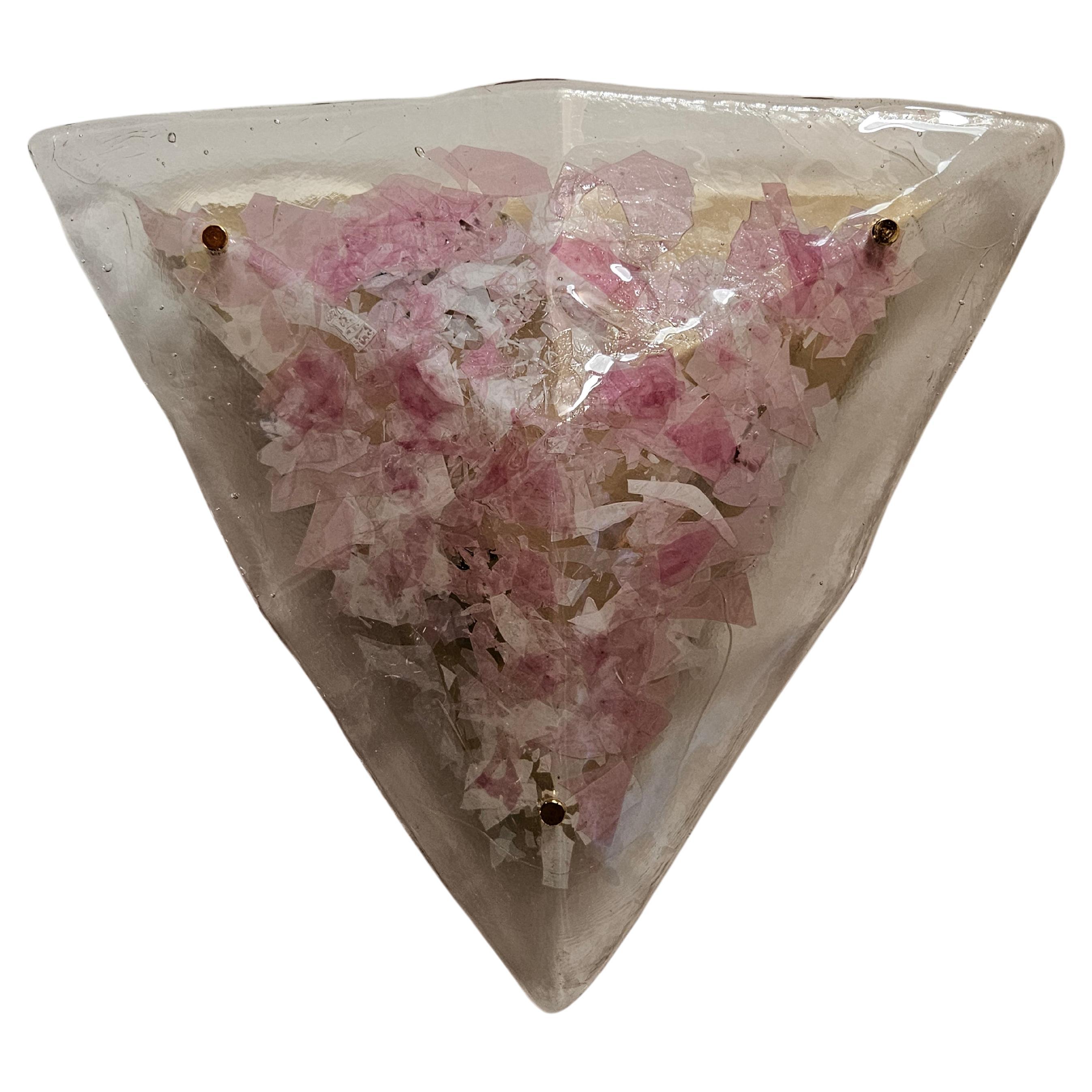 Pink and clear Murano glass triangular ceiling chandelier For Sale