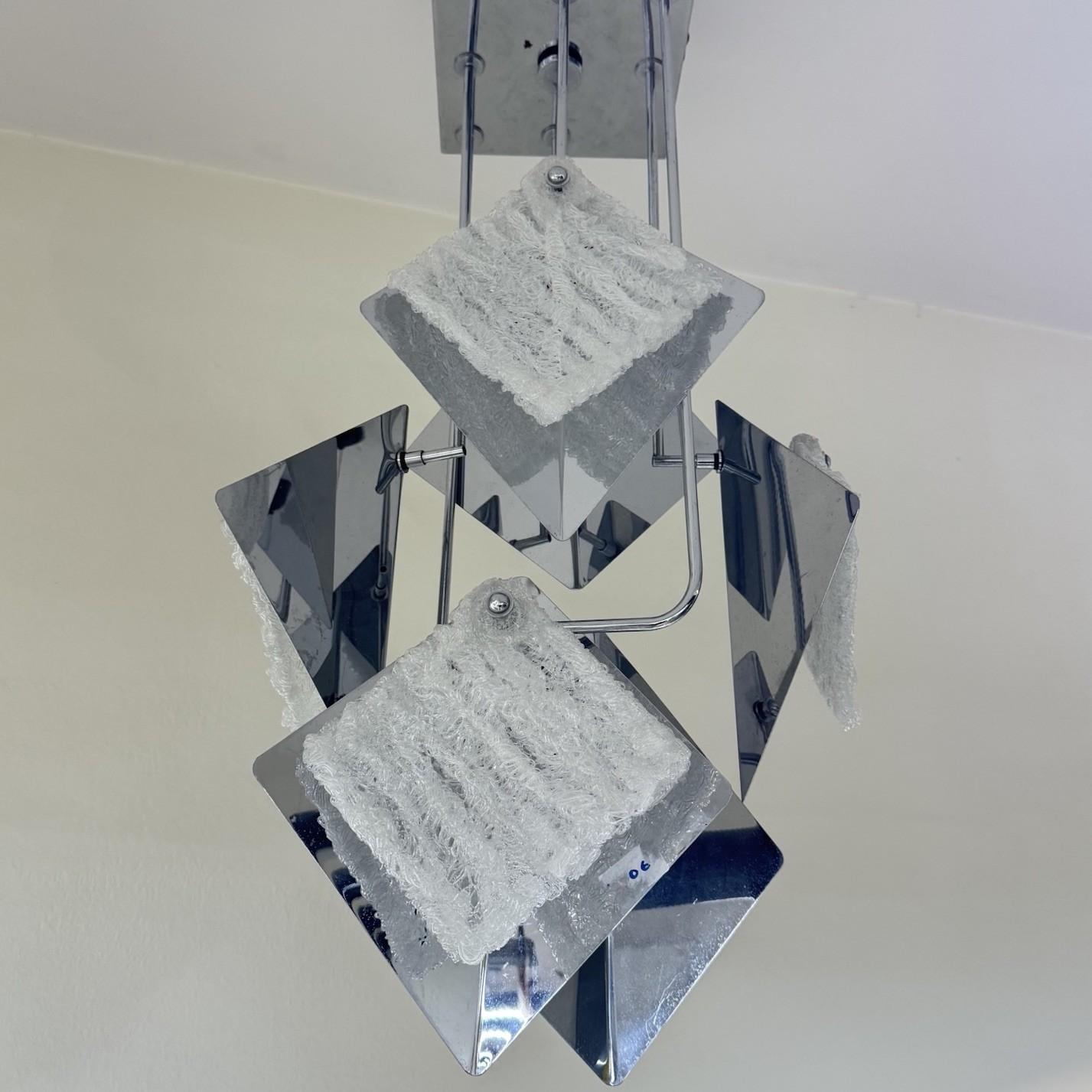 Industriale Lampadario Design Geometrico Esperia Stile 6 Luci Modernariato 1970 in vendita