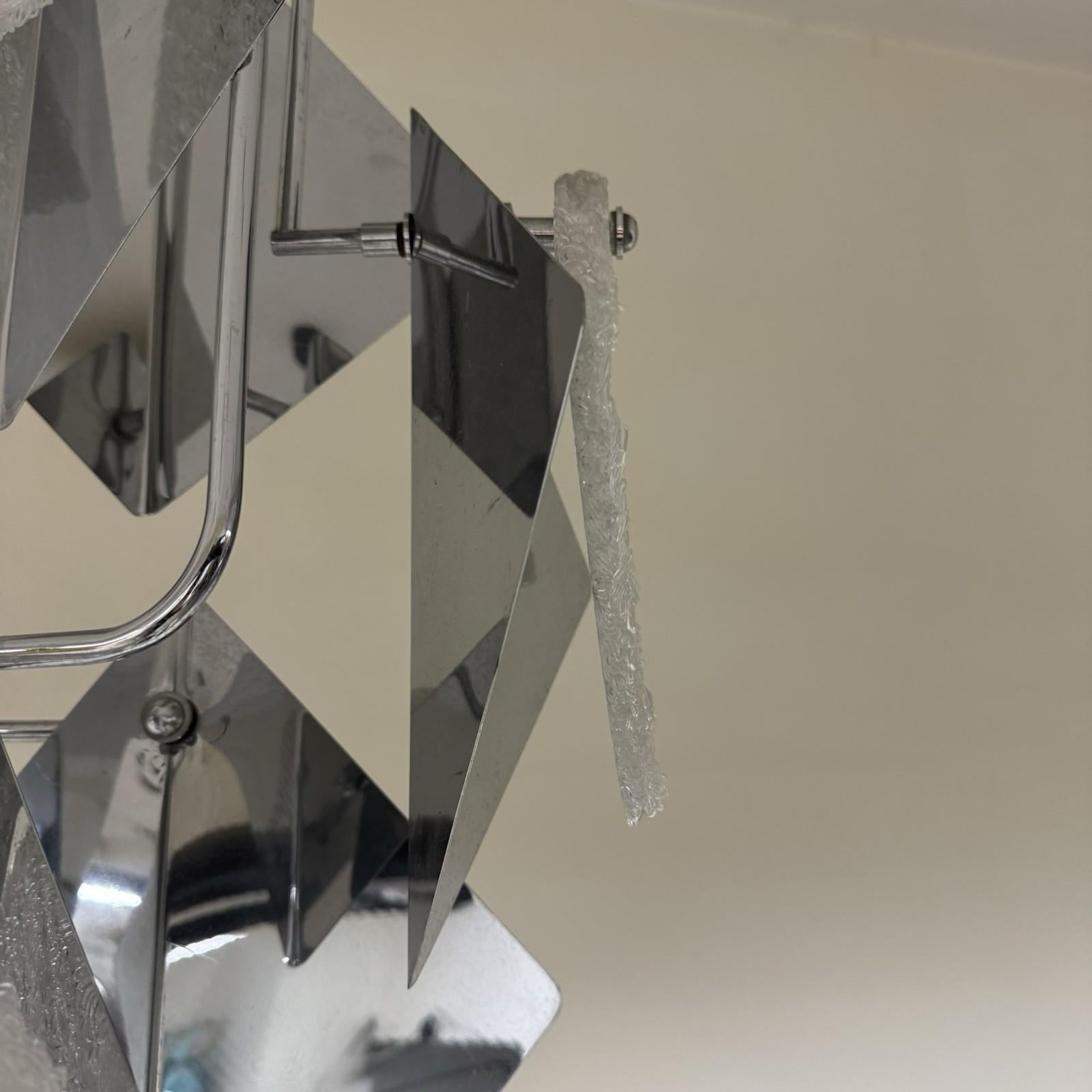 Acciaio Lampadario Design Geometrico Esperia Stile 6 Luci Modernariato 1970 in vendita