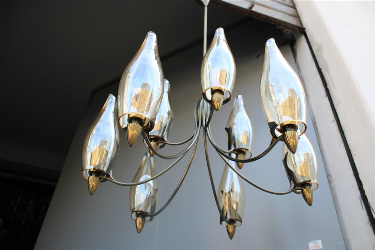 Lampadario Design Italiano Mid-Century in stile Ottone e Vetro Arredoluce in vendita 5