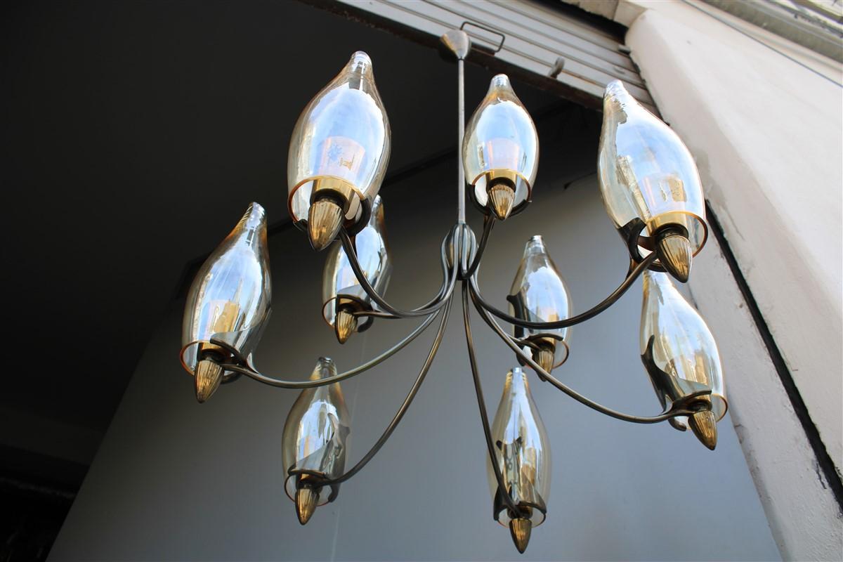 Lampadario Design Italiano Mid-Century in stile Ottone e Vetro Arredoluce in vendita 6