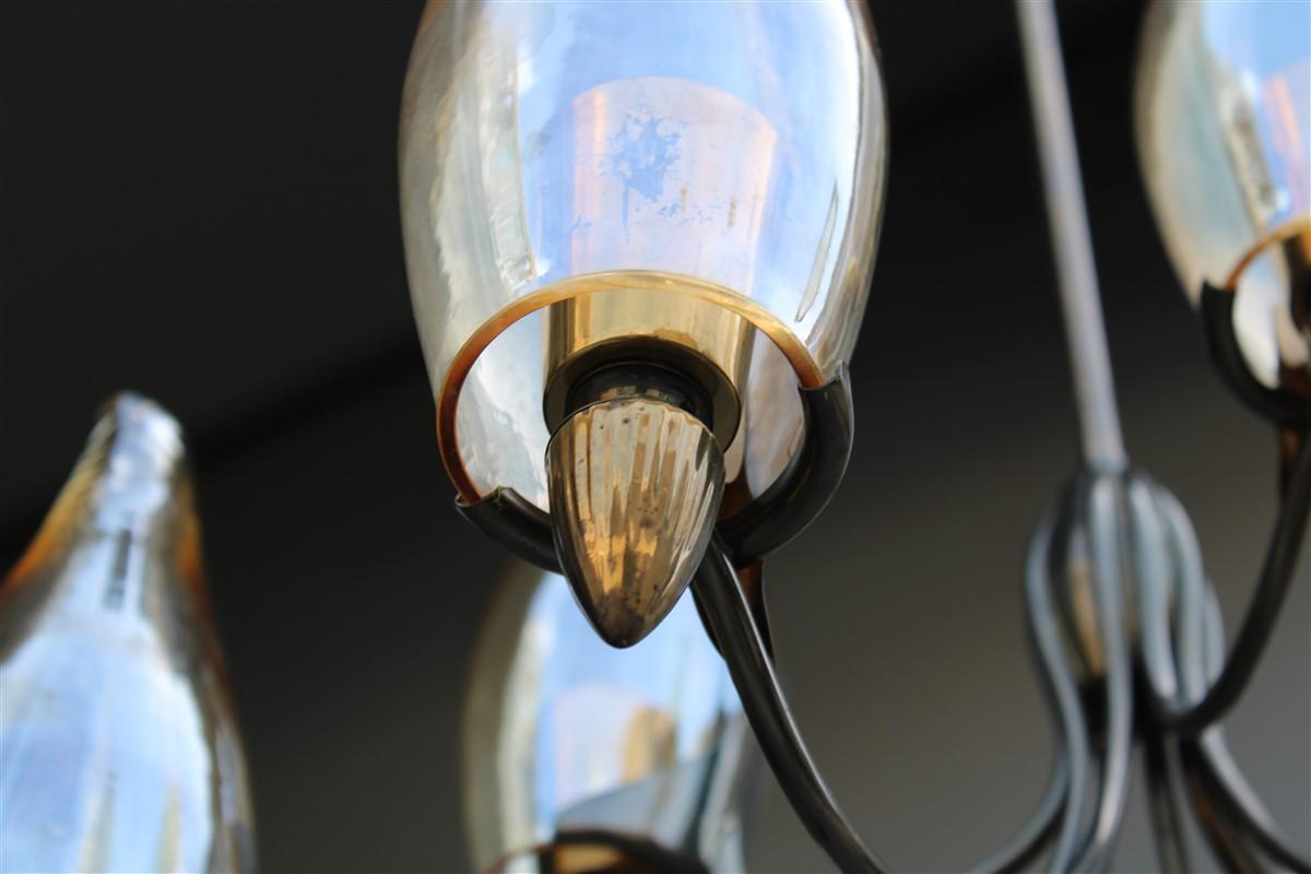 Lampadario Design Italiano Mid-Century in stile Ottone e Vetro Arredoluce in vendita 7