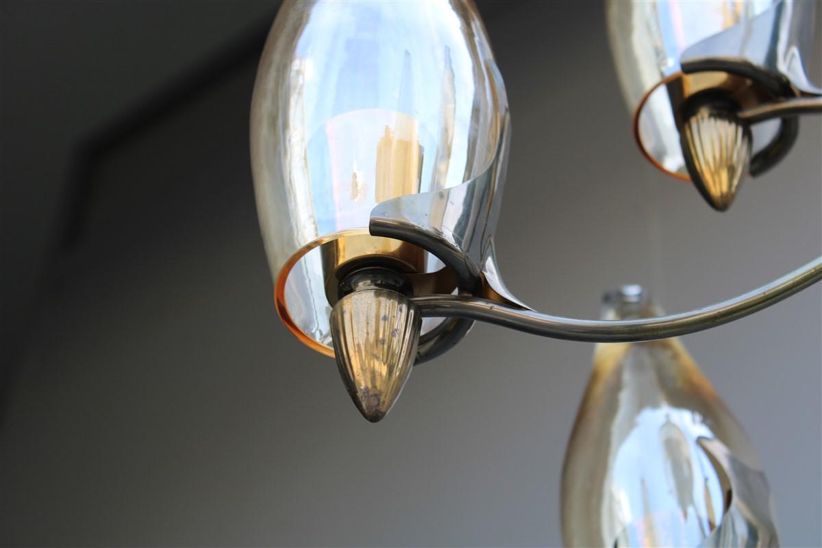 Lampadario Design Italiano Mid-Century in stile Ottone e Vetro Arredoluce in vendita 8