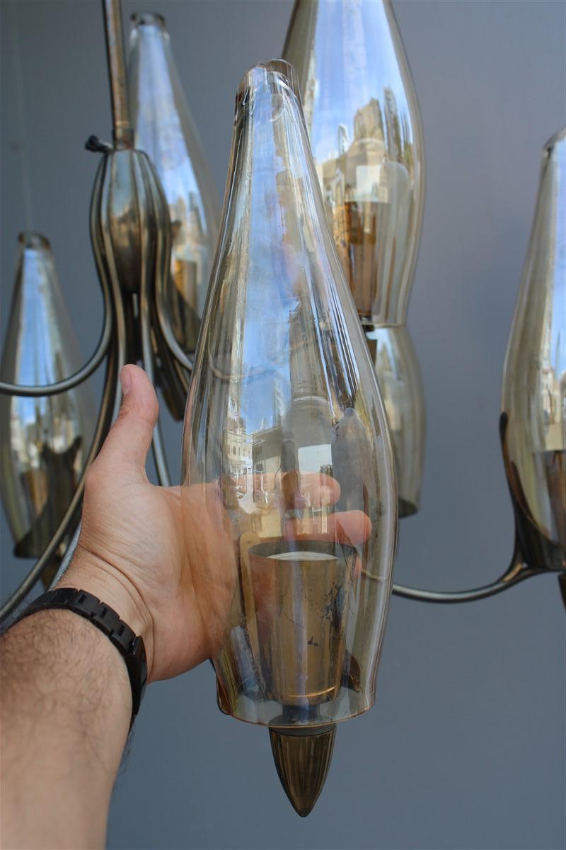 Lampadario Design Italiano Mid-Century in stile Ottone e Vetro Arredoluce In condizioni buone in vendita a Palermo, Sicily