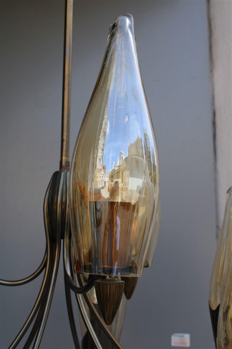 Lampadario Design Italiano Mid-Century in stile Ottone e Vetro Arredoluce in vendita 1