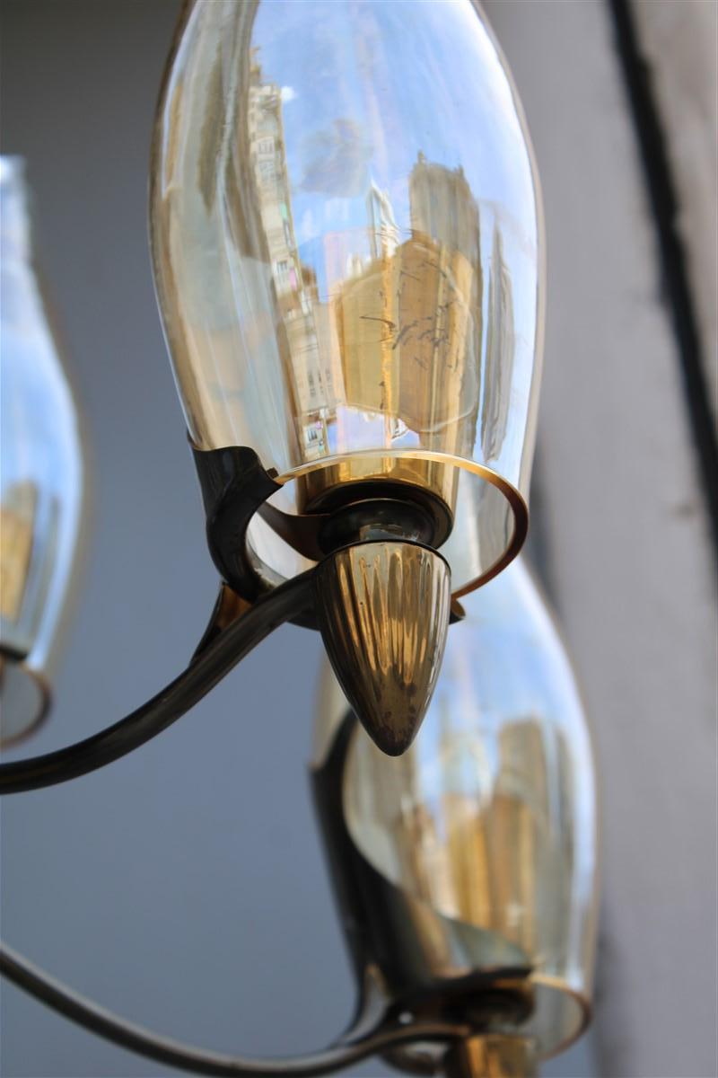 Lampadario Design Italiano Mid-Century in stile Ottone e Vetro Arredoluce in vendita 3