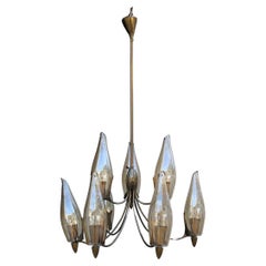 Lampadario Design Italiano Mid-Century in stile Ottone e Vetro Arredoluce
