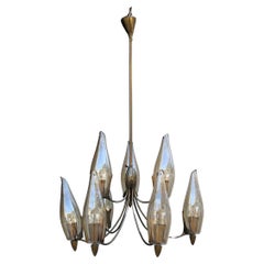 Lampadario Design Italiano Mid-Century in Ottone e Vetro Arredoluce Style 