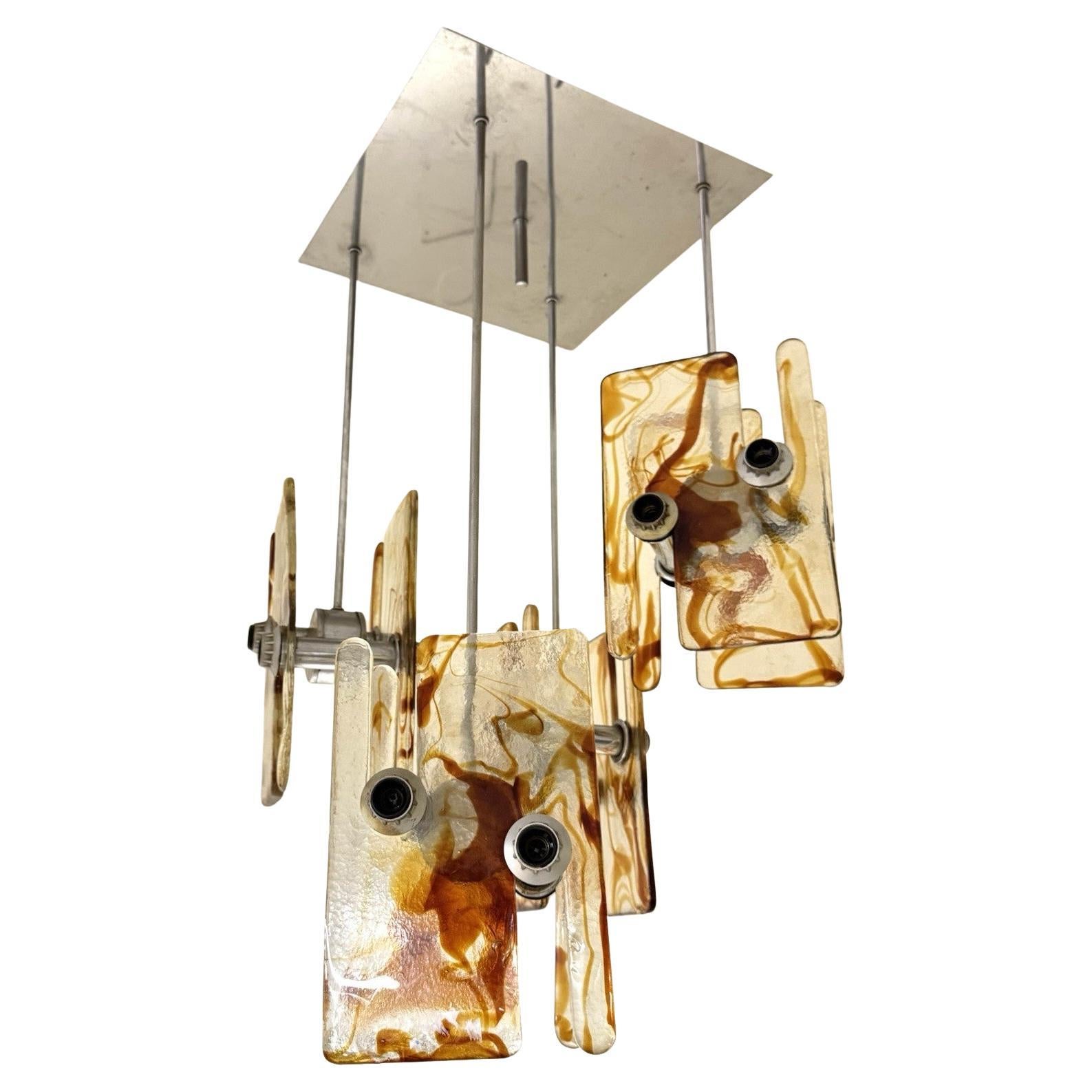 Lampadario Design Vetro Di Murano 16 Luci Acciaio Modernariato Anni 70