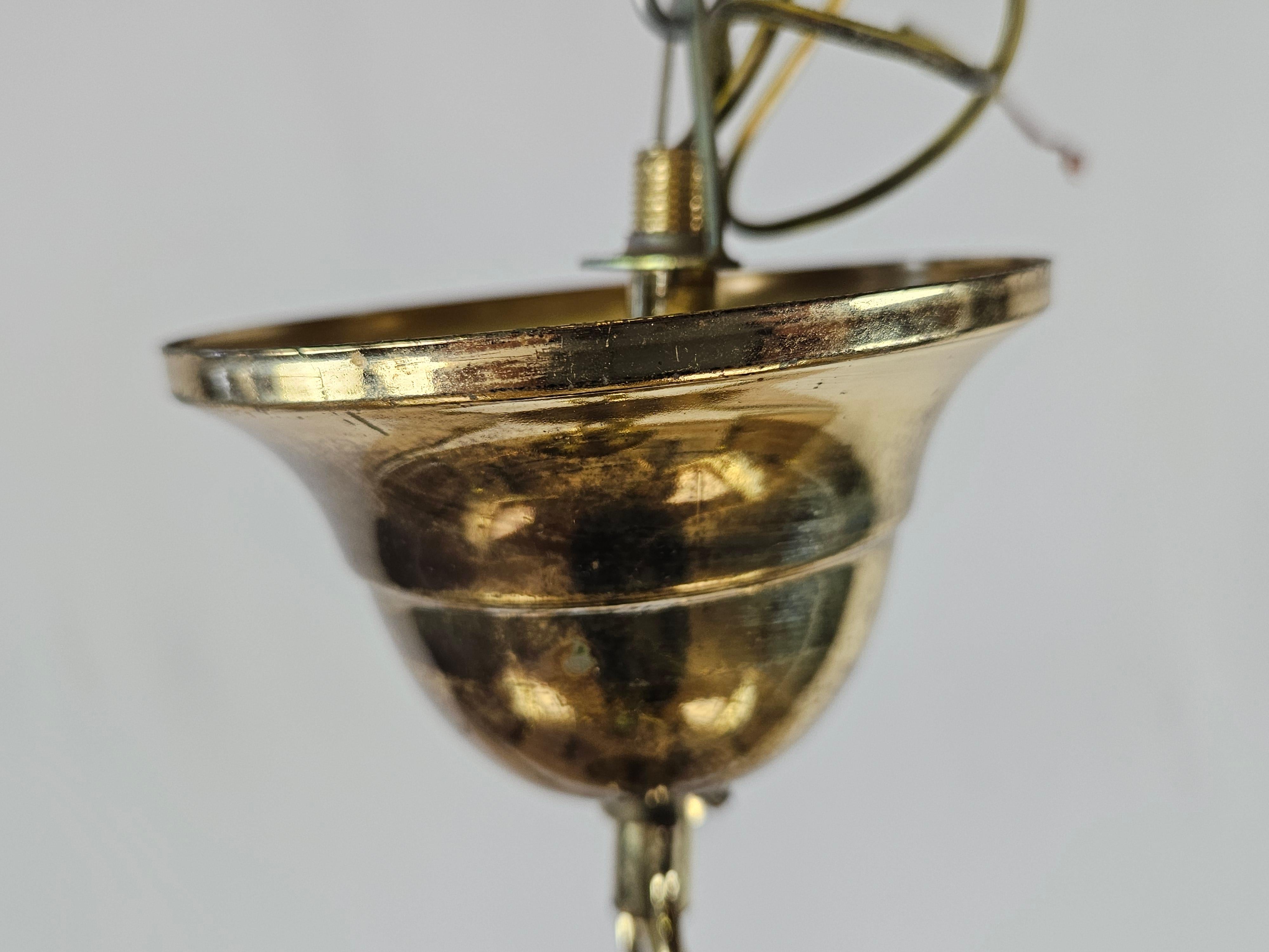 Hexagonal brass and glass chandelier 20th century For Sale 7