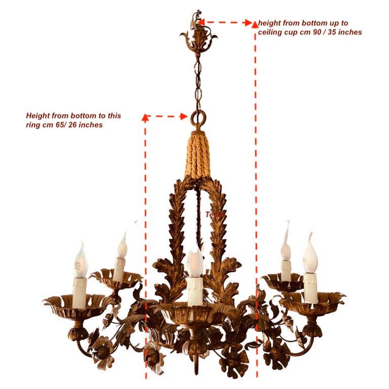 Renaissance Lampadaire Fiorentino con Foglie e Fiori Ferro Dorato Sei Luci 1880 circa en vente