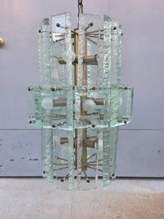 Chandelier Fontana Arte Milano Crystal thick brass structure Italy 1960