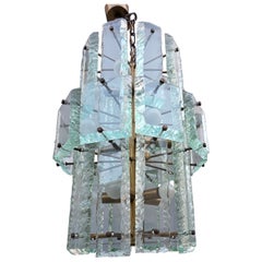 Chandelier Fontana Arte Milano Crystal thick brass structure Italy 1960