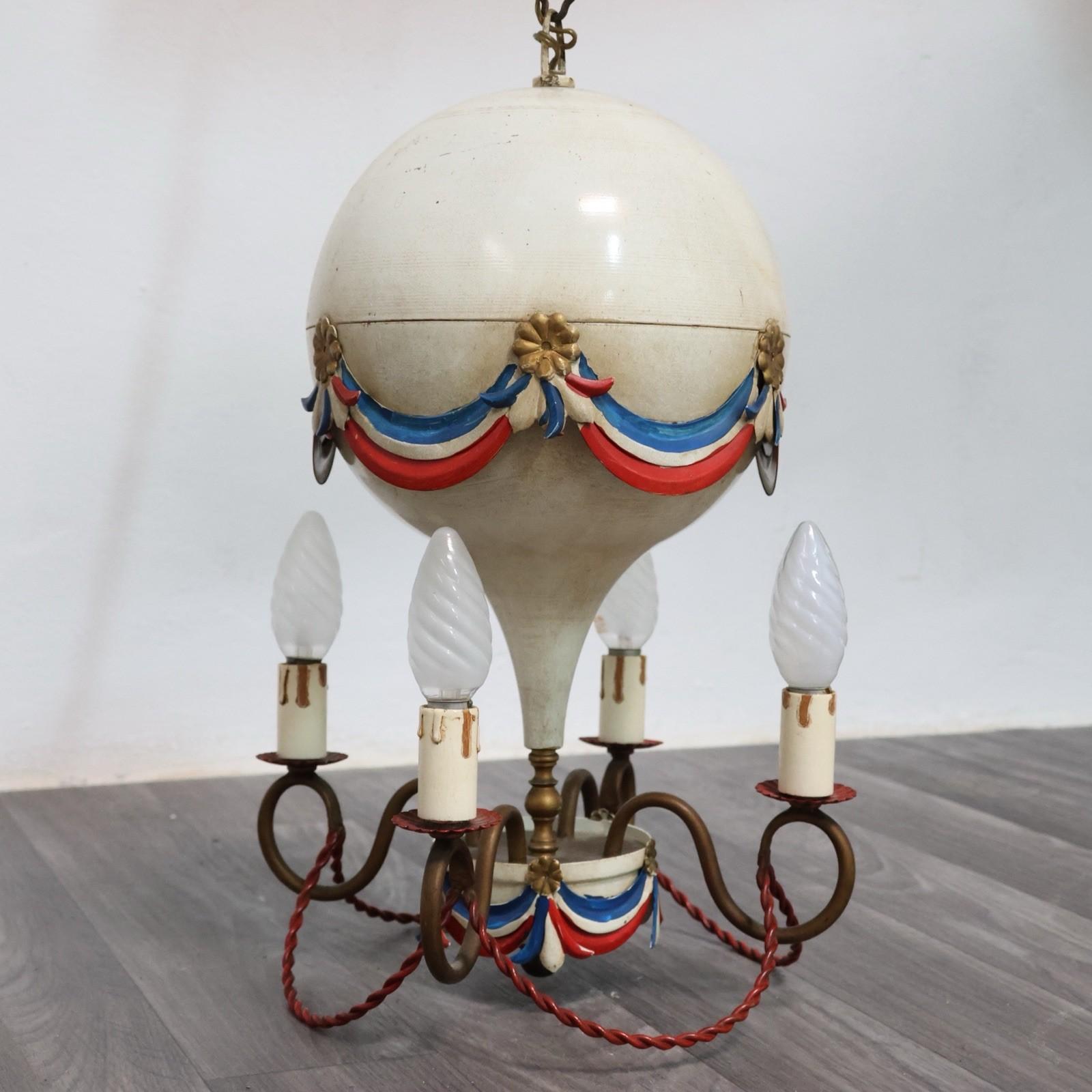 Lampadario Francese Design Mongolfiera Baloon Toleware Anni '50 Modernariato in vendita 5