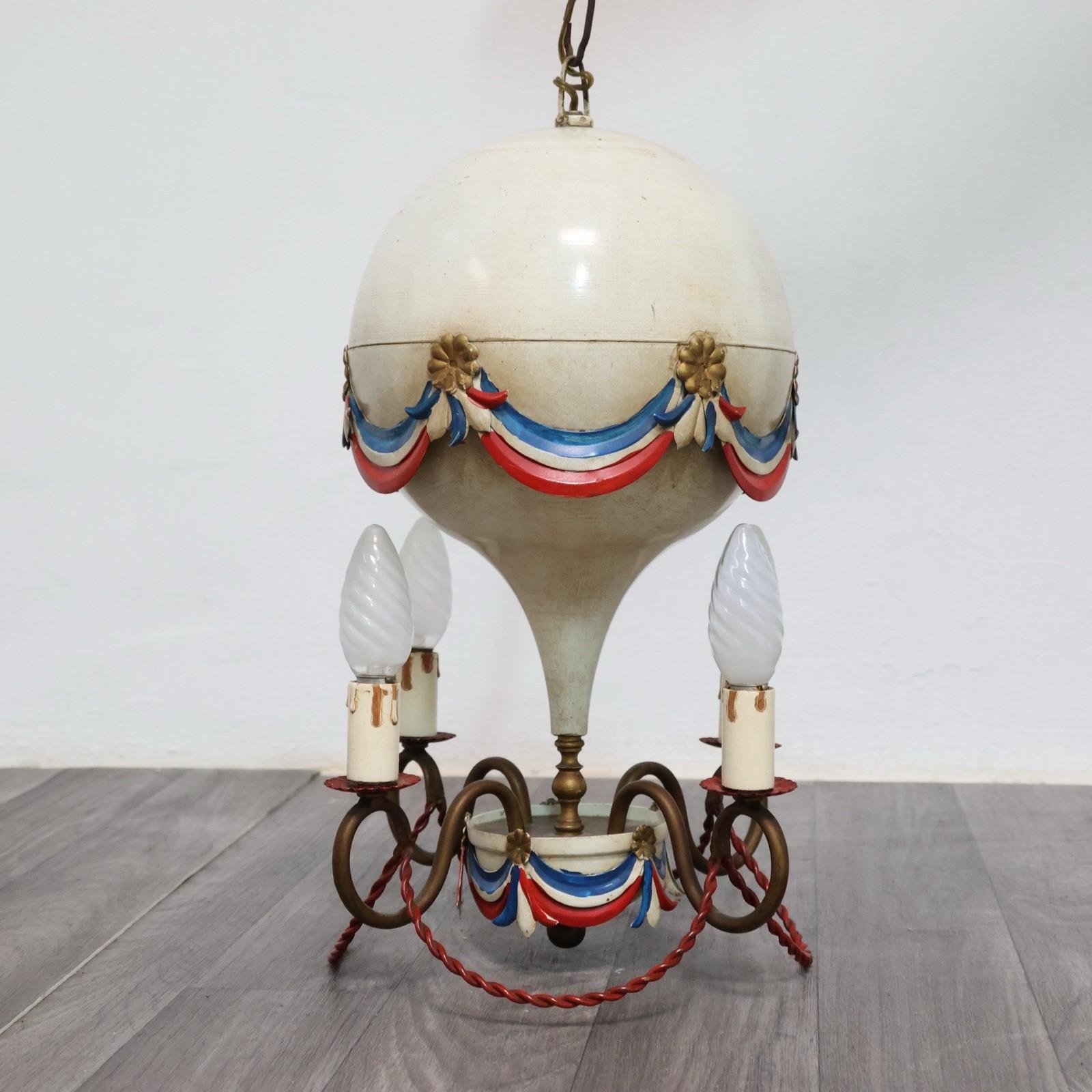 Lampadario Francese Design Mongolfiera Baloon Toleware Anni '50 Modernariato in vendita 6