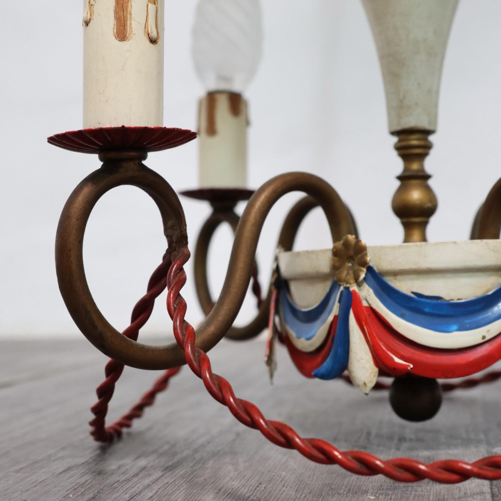 Art Déco Lampadario Francese Design Mongolfiera Baloon Toleware Anni '50 Modernariato in vendita