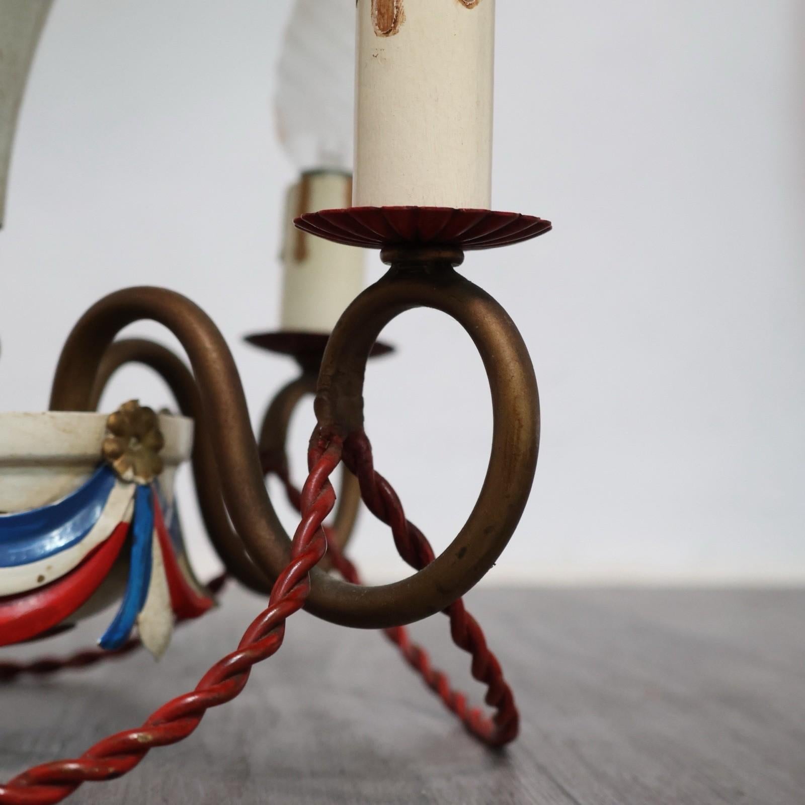 Lampadario Francese Design Mongolfiera Baloon Toleware Anni '50 Modernariato in vendita 3