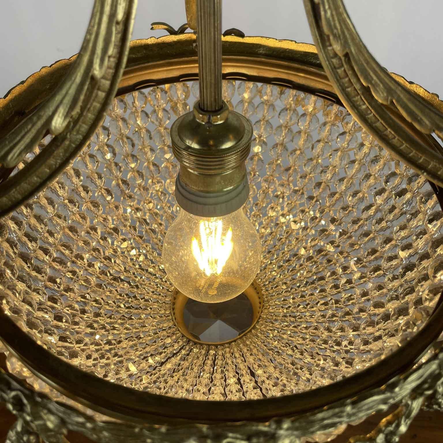 French Bronze Chandelier With Crystal Beaded Cup Early 1900s For Sale 1