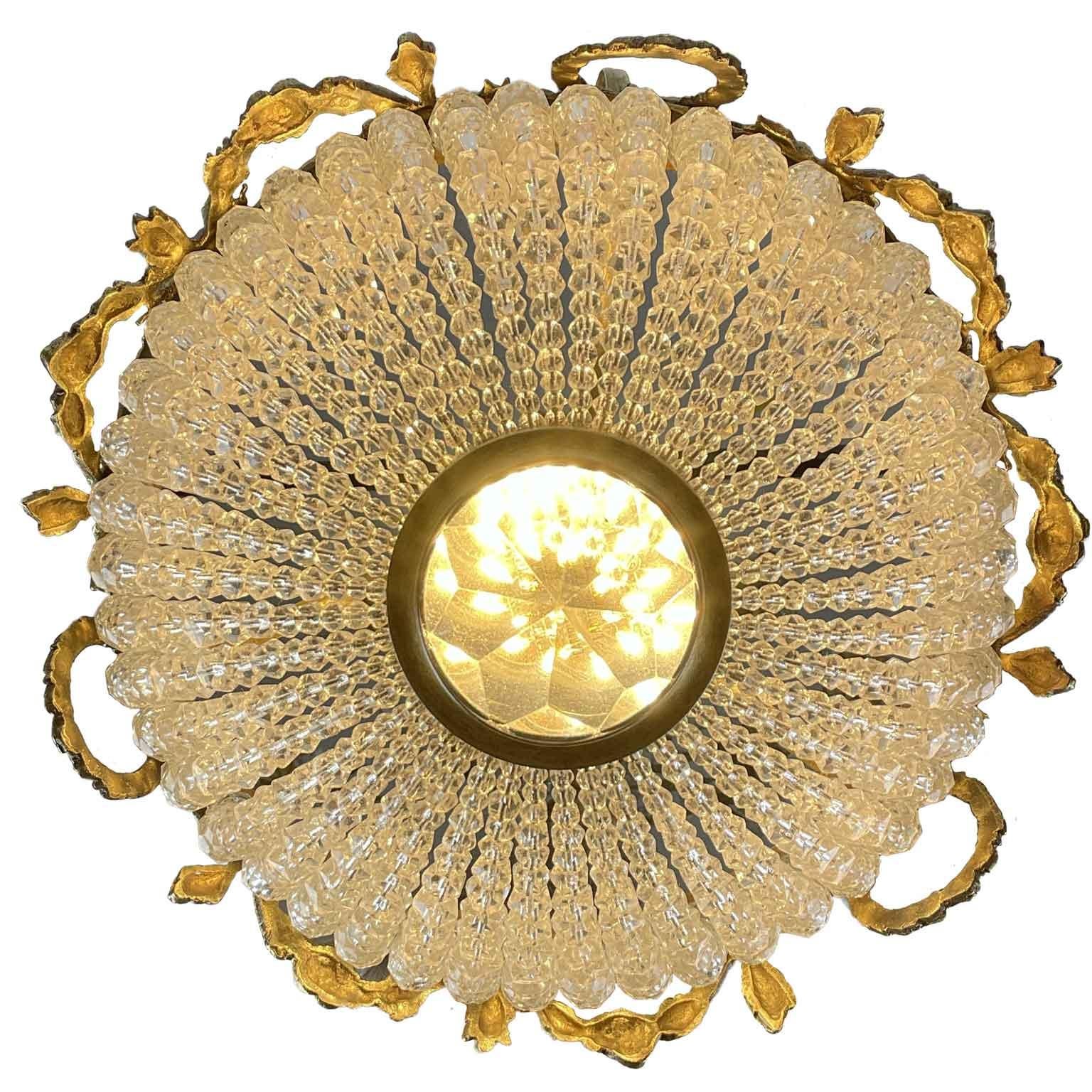 French Bronze Chandelier With Crystal Beaded Cup Early 1900s For Sale 3