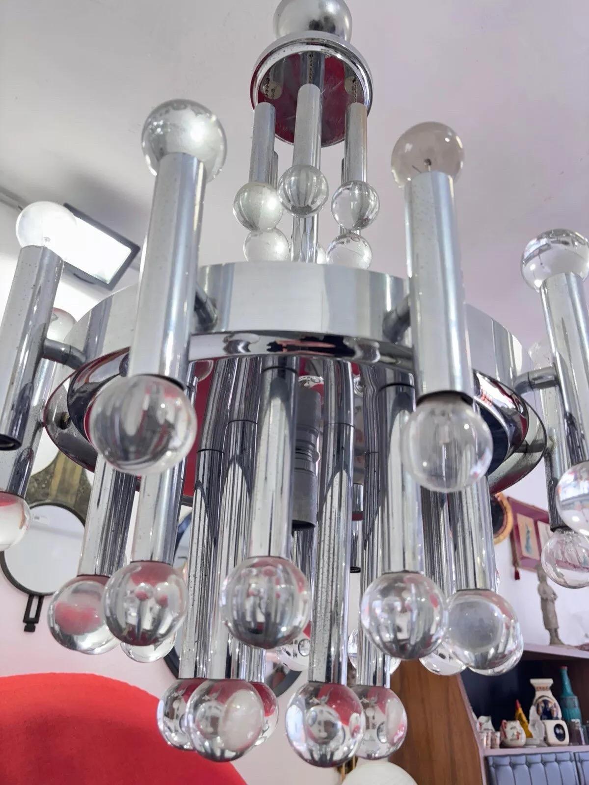 Acier Lustre Gaetano Sciolari 11 lumières Design moderne années 1970