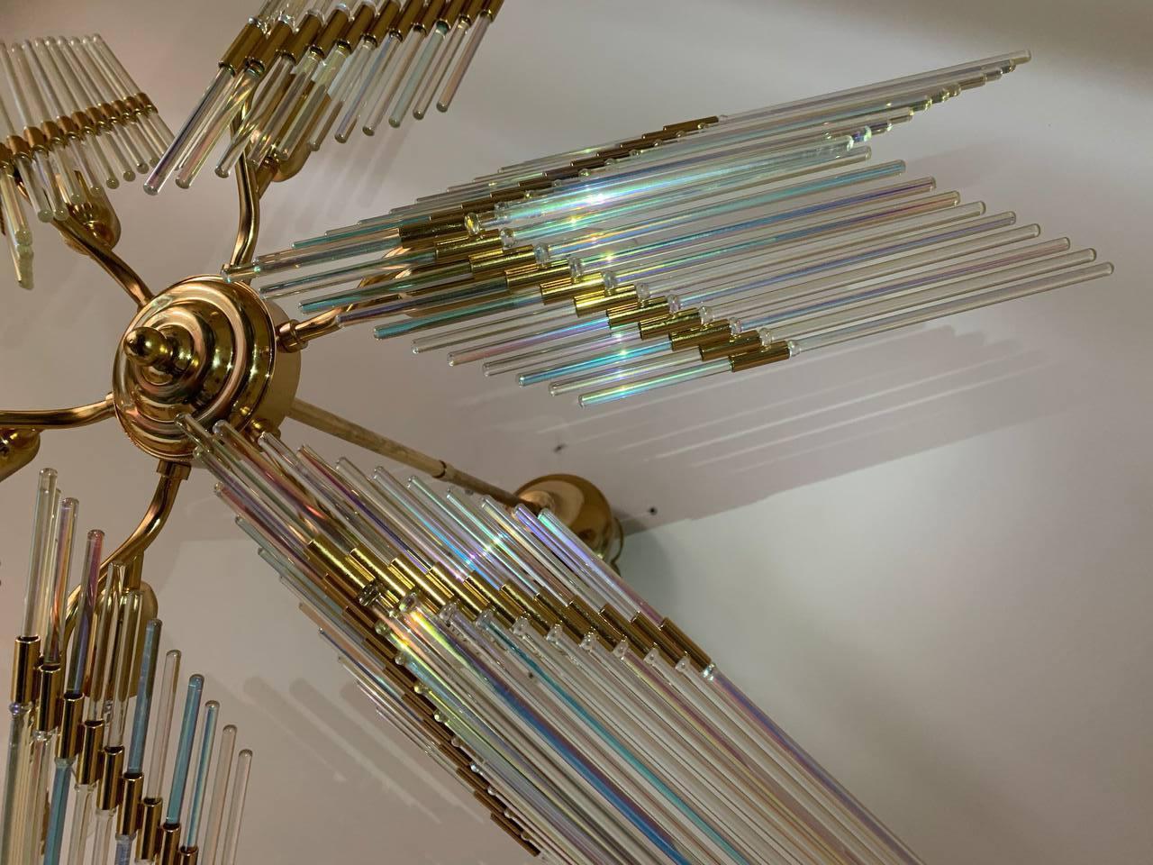 20th Century Lampe Gaetano Sciolari Iridescente e Placcato Oro en vente
