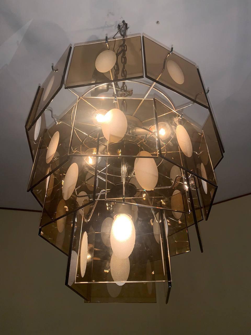 Lámpara de araña  Vistosi cristal de Murano 5 luces Siglo XX Años 60, 70. Hecho a mano en venta