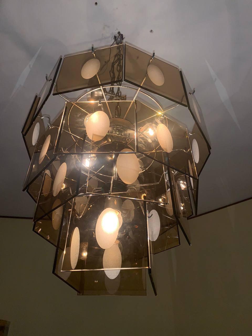 Lámpara de araña  Vistosi cristal de Murano 5 luces Siglo XX Años 60, 70. en Bueno estado para la venta en Palermo, IT