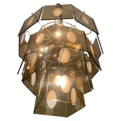 Chandelier  Vistosi Murano glass 5 lights 20th century 1960s, 1970s.