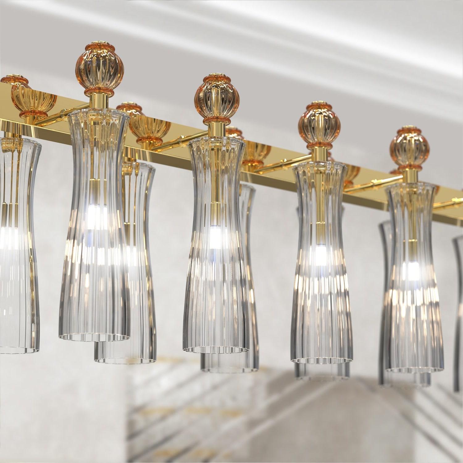 Lampadario sospeso 20 luci.‎
Moderna eleganza per una raffinata lampada a sospensione.‎
Questa creazione di illuminazione è realizzata completamente a mano dai Maestri vetrai secondo antiche e segrete tradizioni tramandate di padre in figlio da