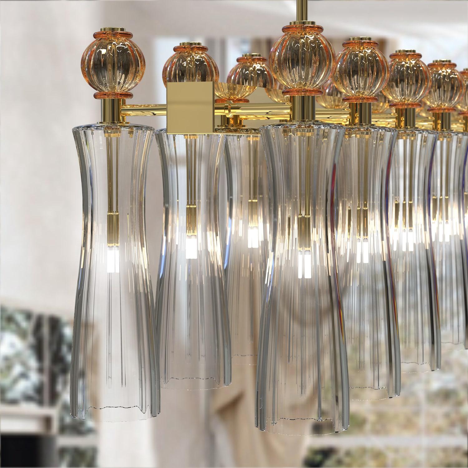 Metallo Lampadario GIORGIONE a Sospensione 20 Luci in Vetro di Murano – Eleganza Moderna in vendita