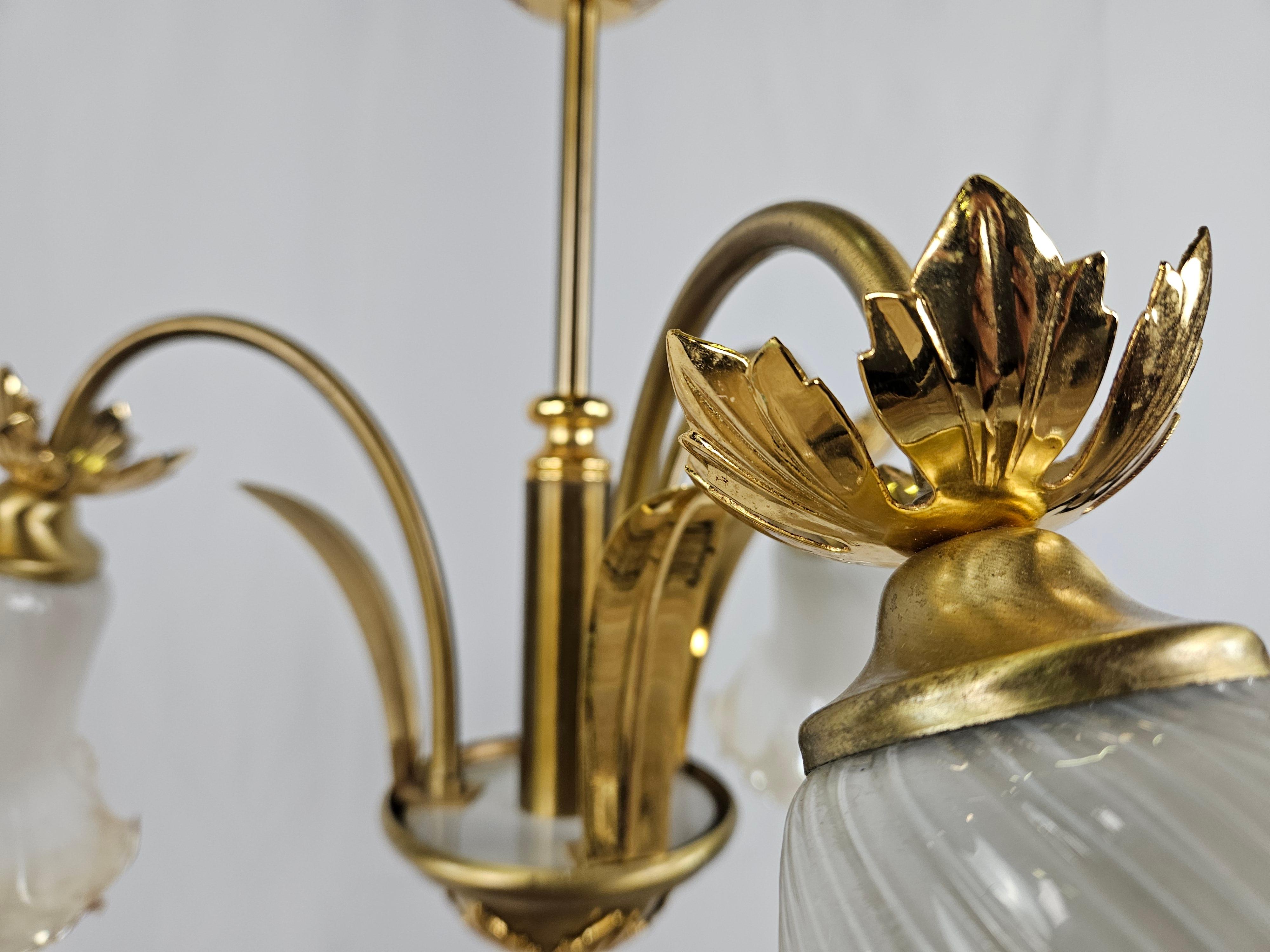 1970s Art Nouveau style glass and brass chandelier i197n For Sale 5