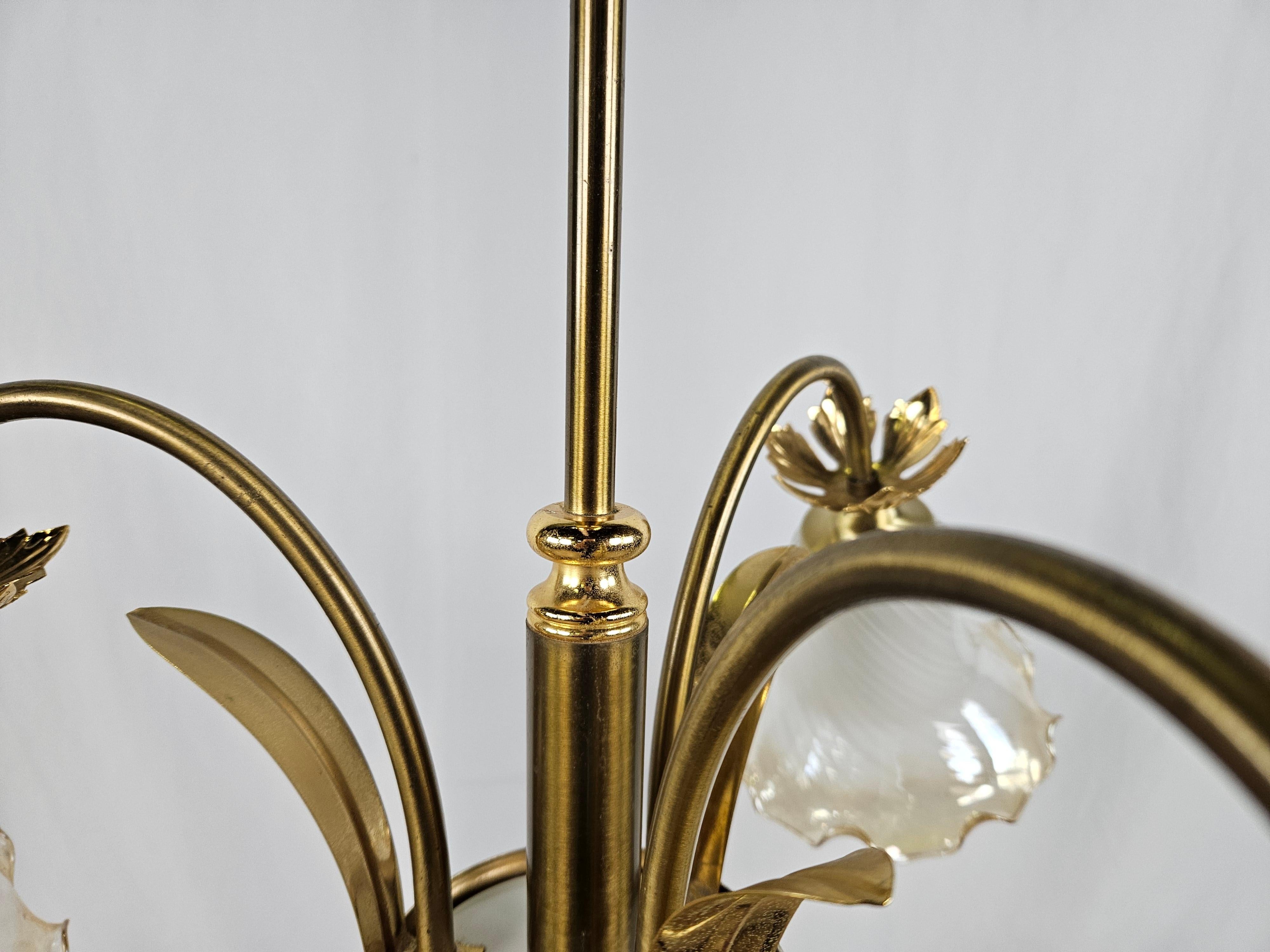 1970s Art Nouveau style glass and brass chandelier i197n For Sale 8