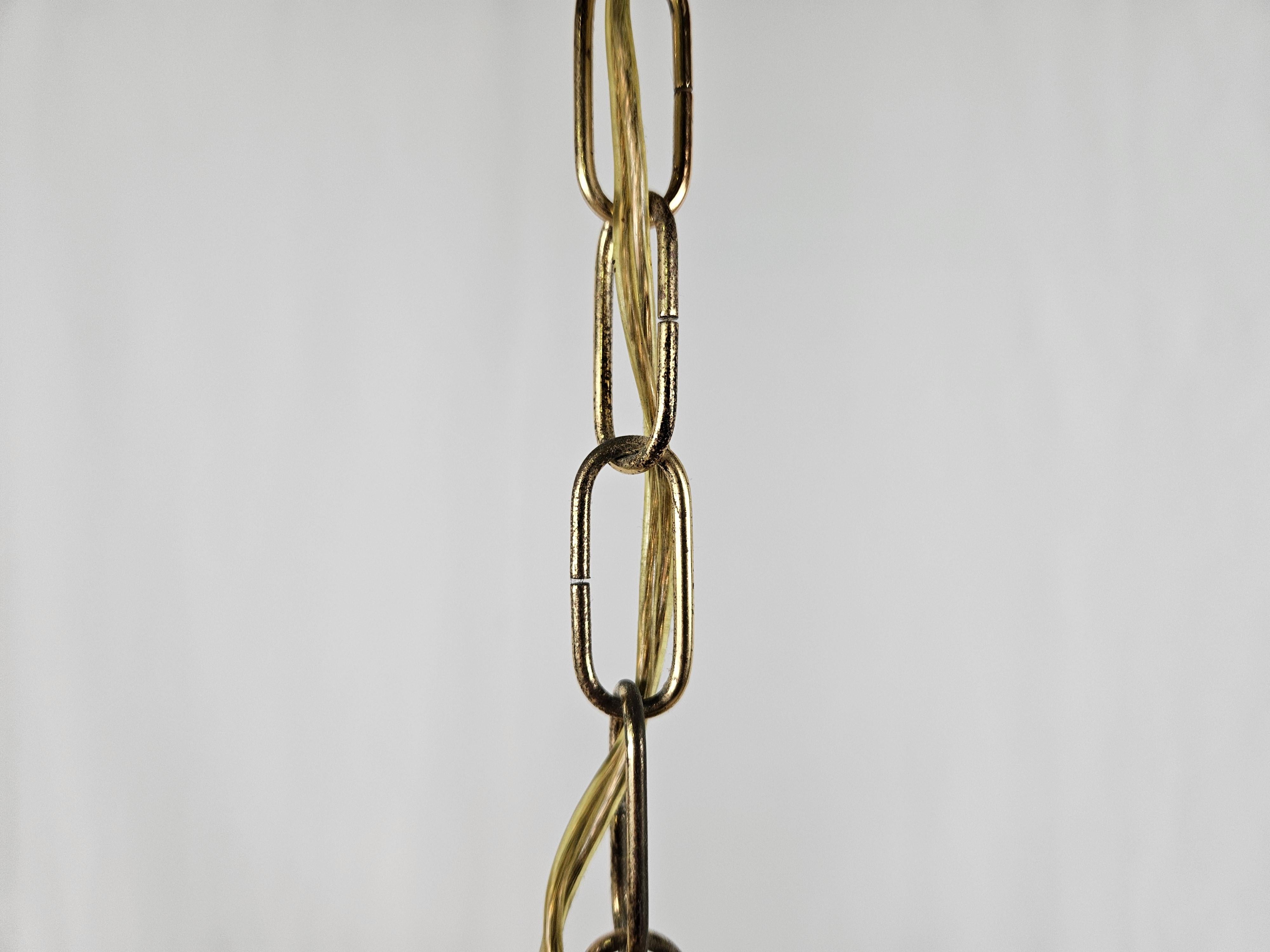 1970s Art Nouveau style glass and brass chandelier i197n For Sale 12