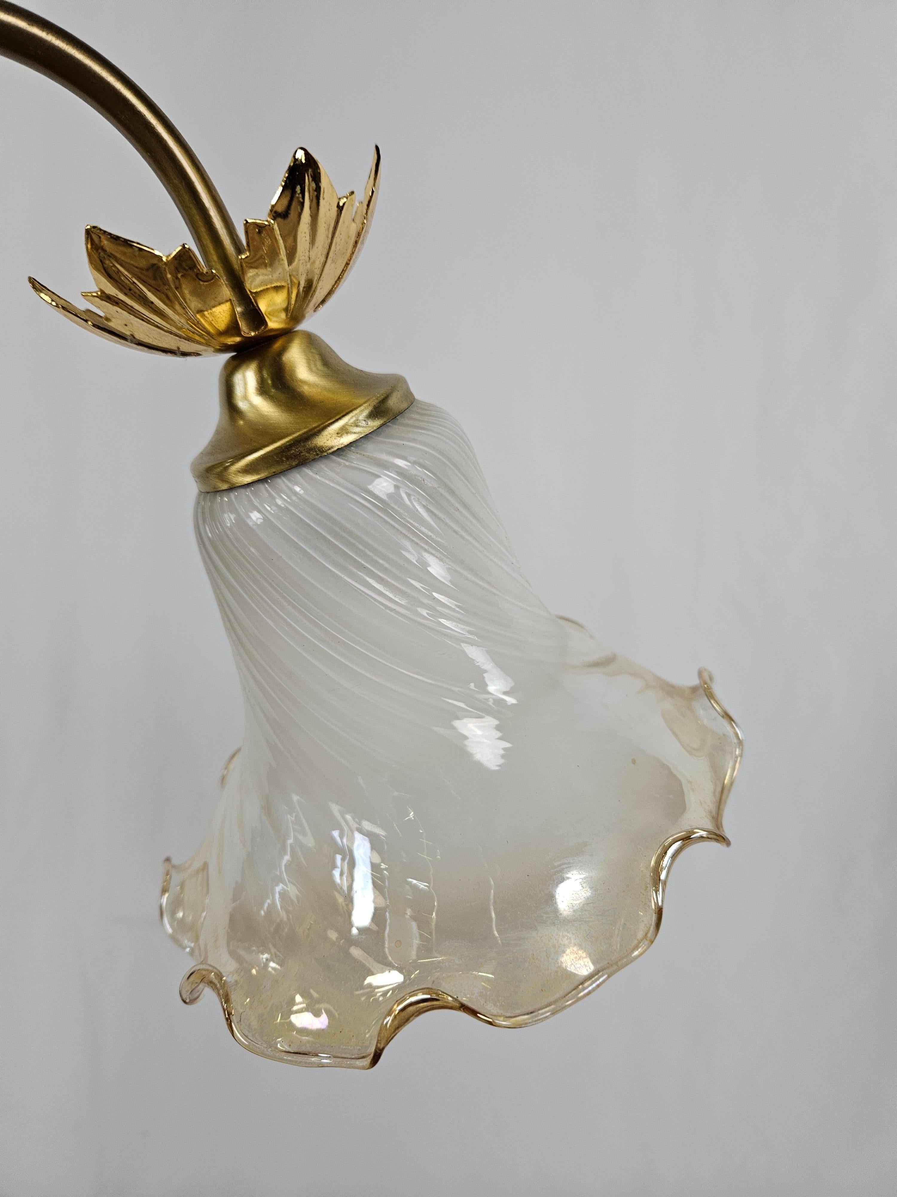 Late 20th Century 1970s Art Nouveau style glass and brass chandelier i197n For Sale